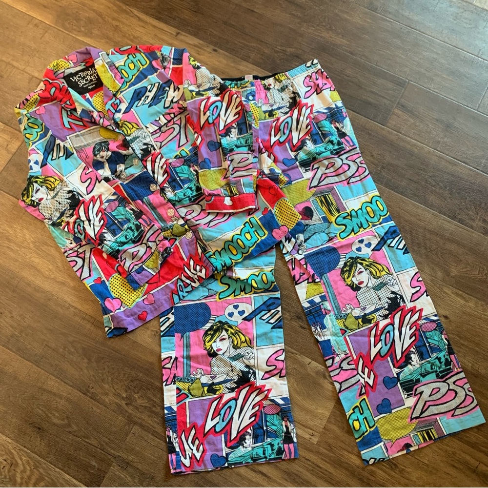 Victoria's Secret Multicolor Pop Art Pajama Set - Pink, Blue, Yellow, Red